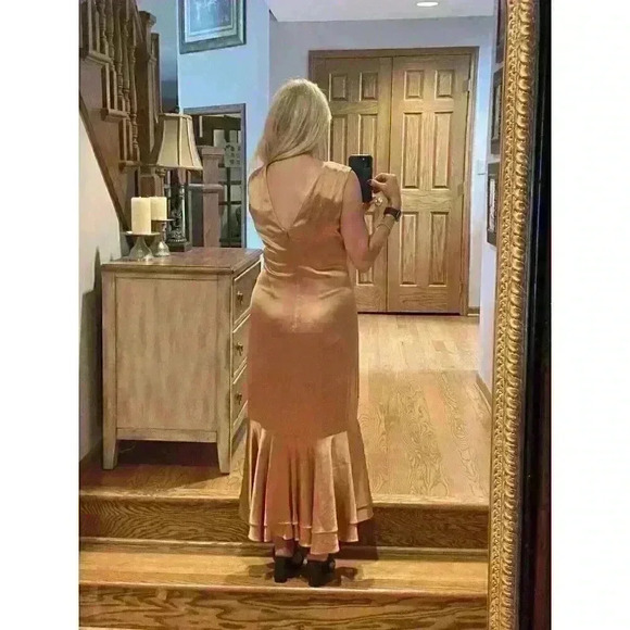 NWT Jonathan Simkhai Rose Gold Slip Dress V Neck Sleeveless Satin Midi Sz 6 - Picture 15 of 16